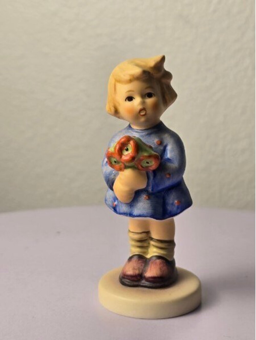 Vintage Hummel Figurine Girl with Flowers Blue Dress TMK-4